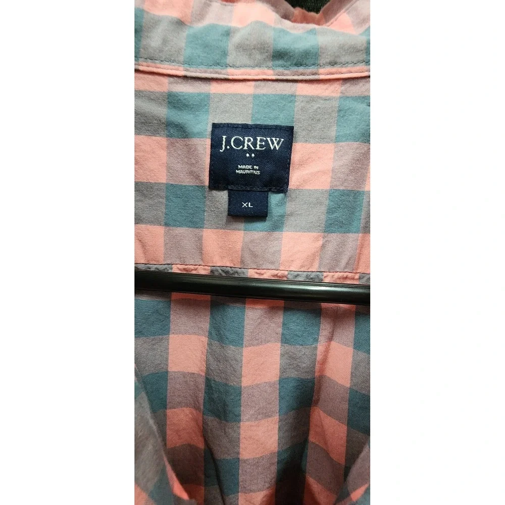 J.‎ Crew Button Up Shirt Mens Xlarge Long Sleeve Pink Grey Check Plaid XL EUC